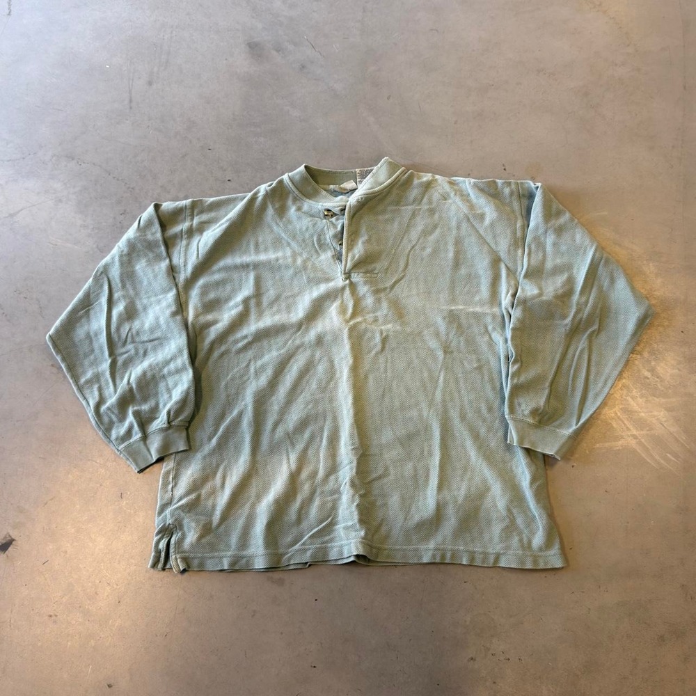 Vintage 90s mint green sunfaded long sleeve thermal Henley shirt